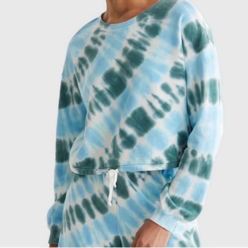 Lucky Brand Blue, White & Green Tie Dyed Cropped Long Sleeve Sweatshirts Small